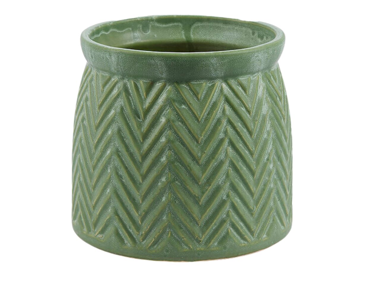 Cachepot contemporaneo in ceramica verde salvia forma tonda decoro spiga 16,5x18,5 cm - EDG