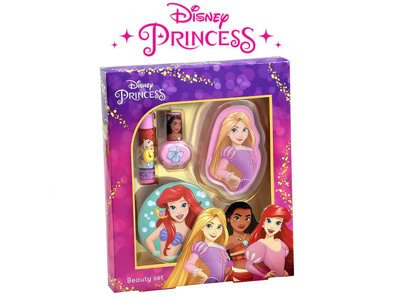 Principesse disney confezione regalo contenente lucidalabbra, balsamo labbra,smalto unghie e specchietto