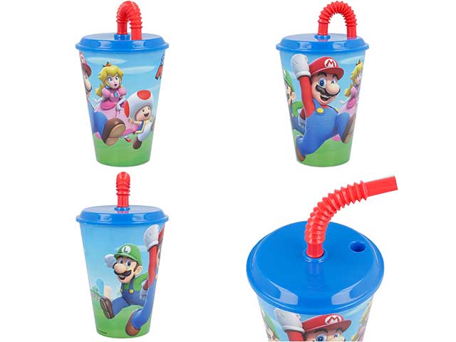 Super mario bicchiere c/cannuccia 430ml st21430