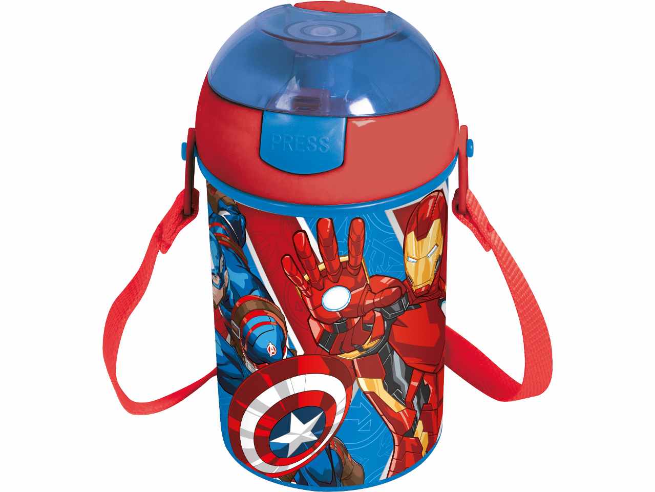 Avengers borraccia in alluminio pop up da 450ml con tracolla