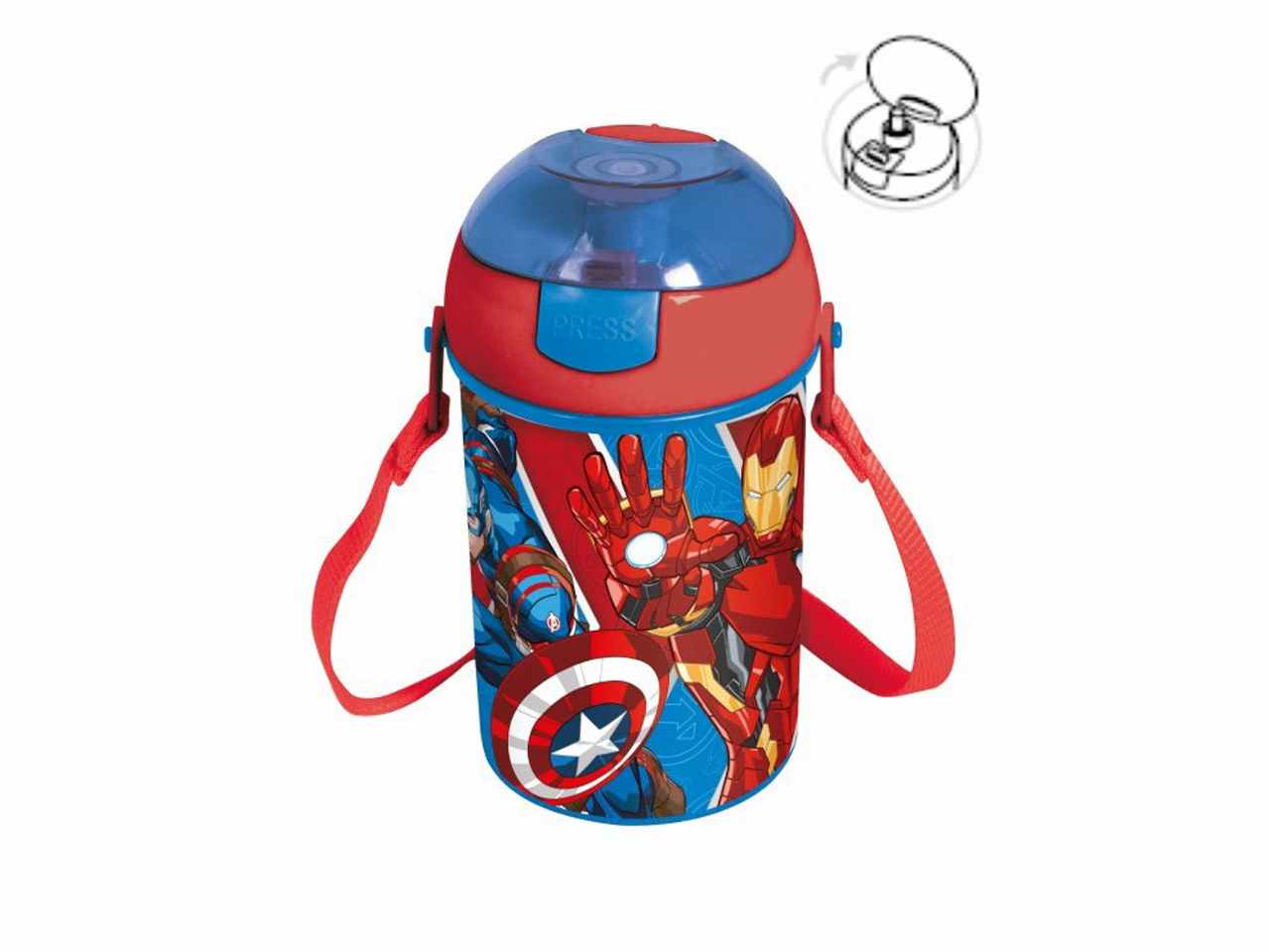 Avengers borraccia in alluminio pop up da 450ml con tracolla