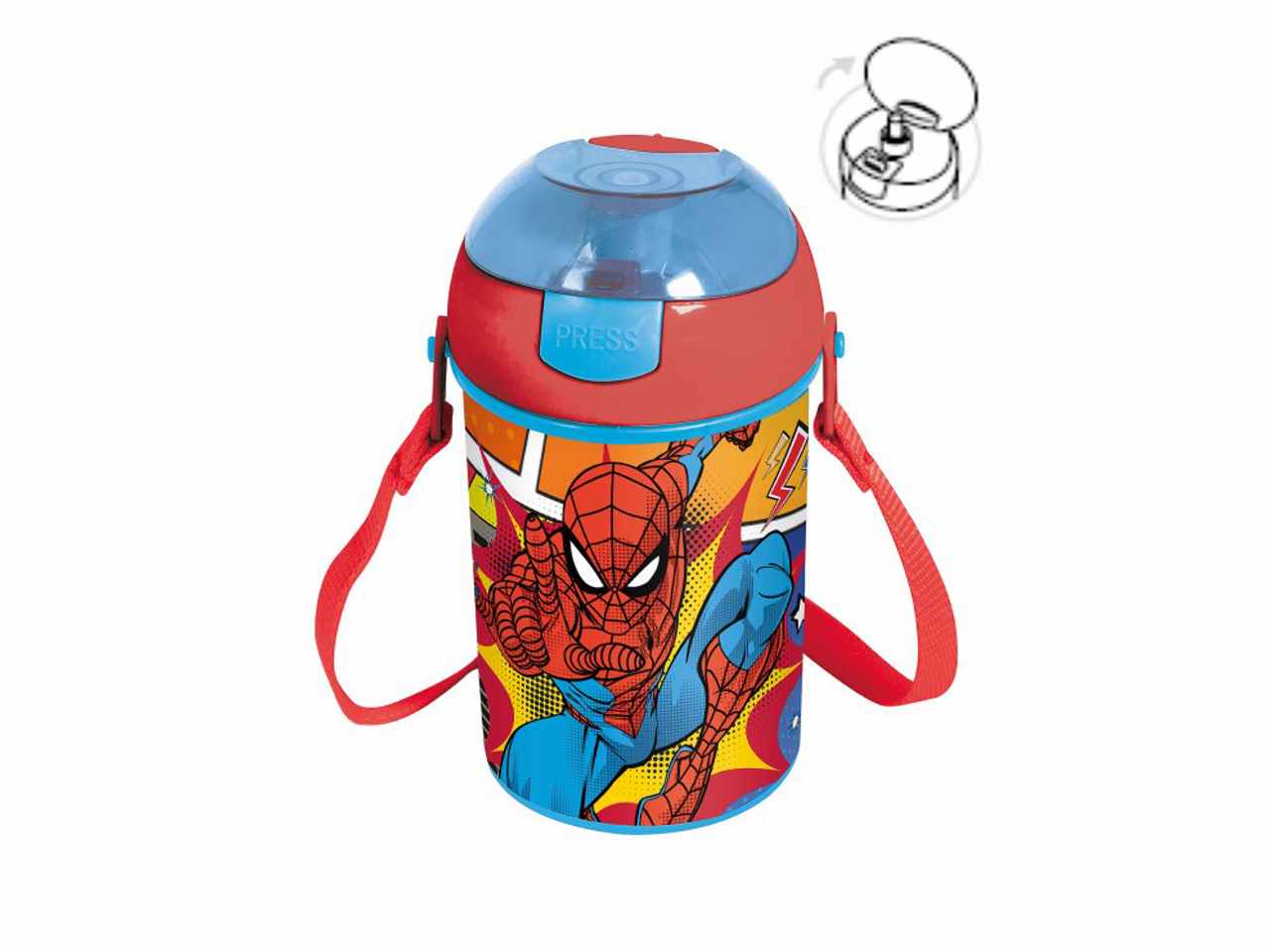 Spiderman borraccia pop up da 450ml con tracolla