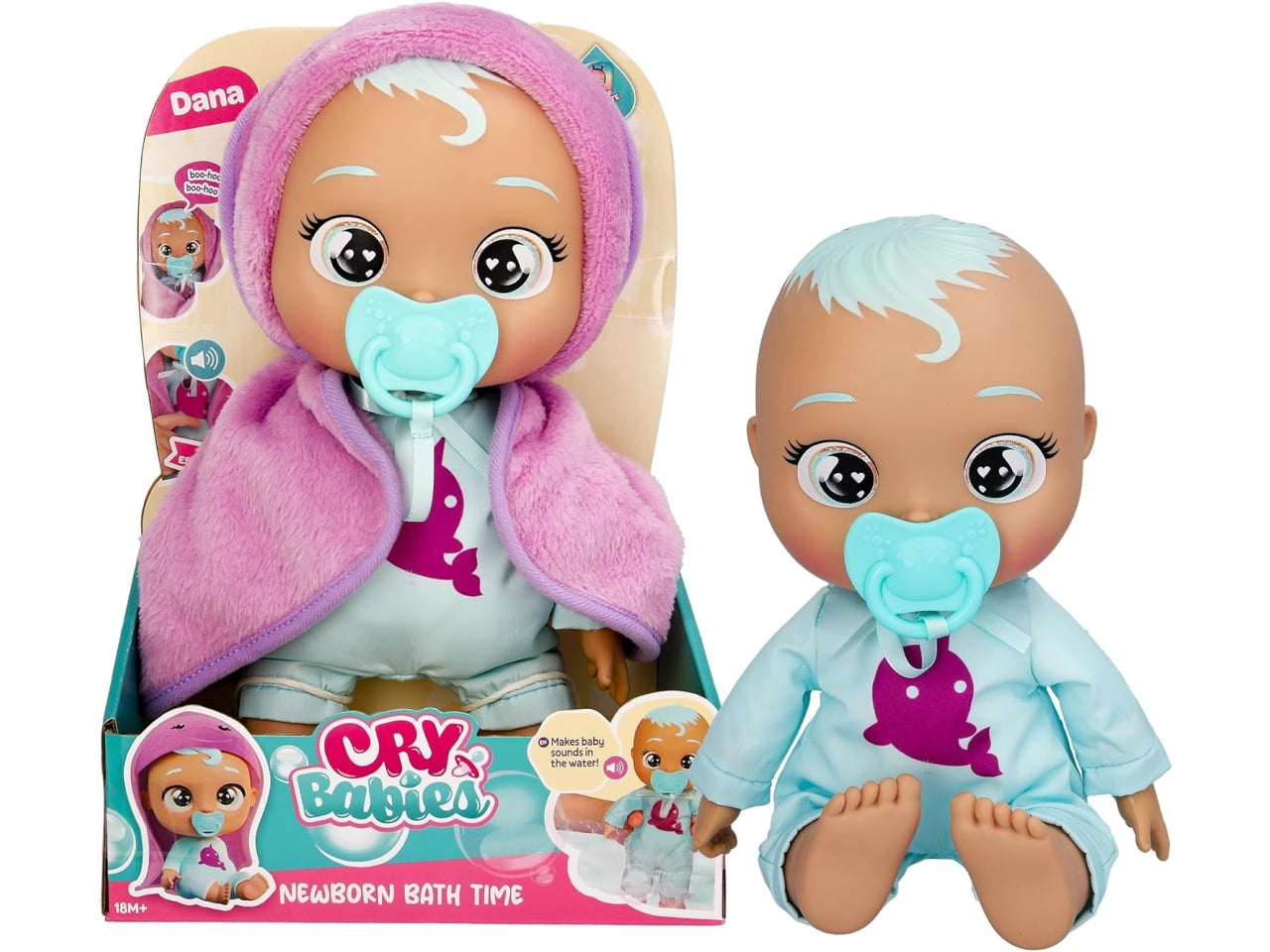 Cry babies Dana, l'ora del bagnetto, piange con lacrime vere, bambola di 30 cm per bambine di 18+ mesi - Imc Toys