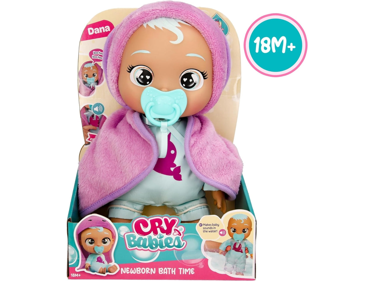 Cry babies Dana, l'ora del bagnetto, piange con lacrime vere, bambola di 30 cm per bambine di 18+ mesi - Imc Toys