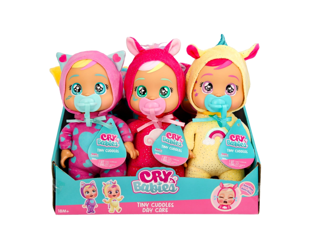 Cry babies tiny cuddles day care, bambola interattiva per bambine, 18 mesi +