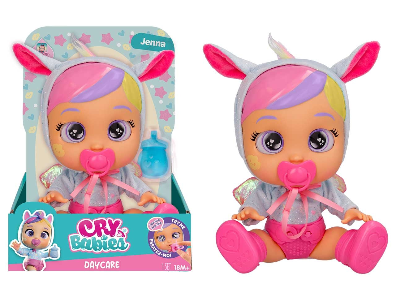 Cry babies day care Jenna, bambola interattiva per bambine, 18 mesi +