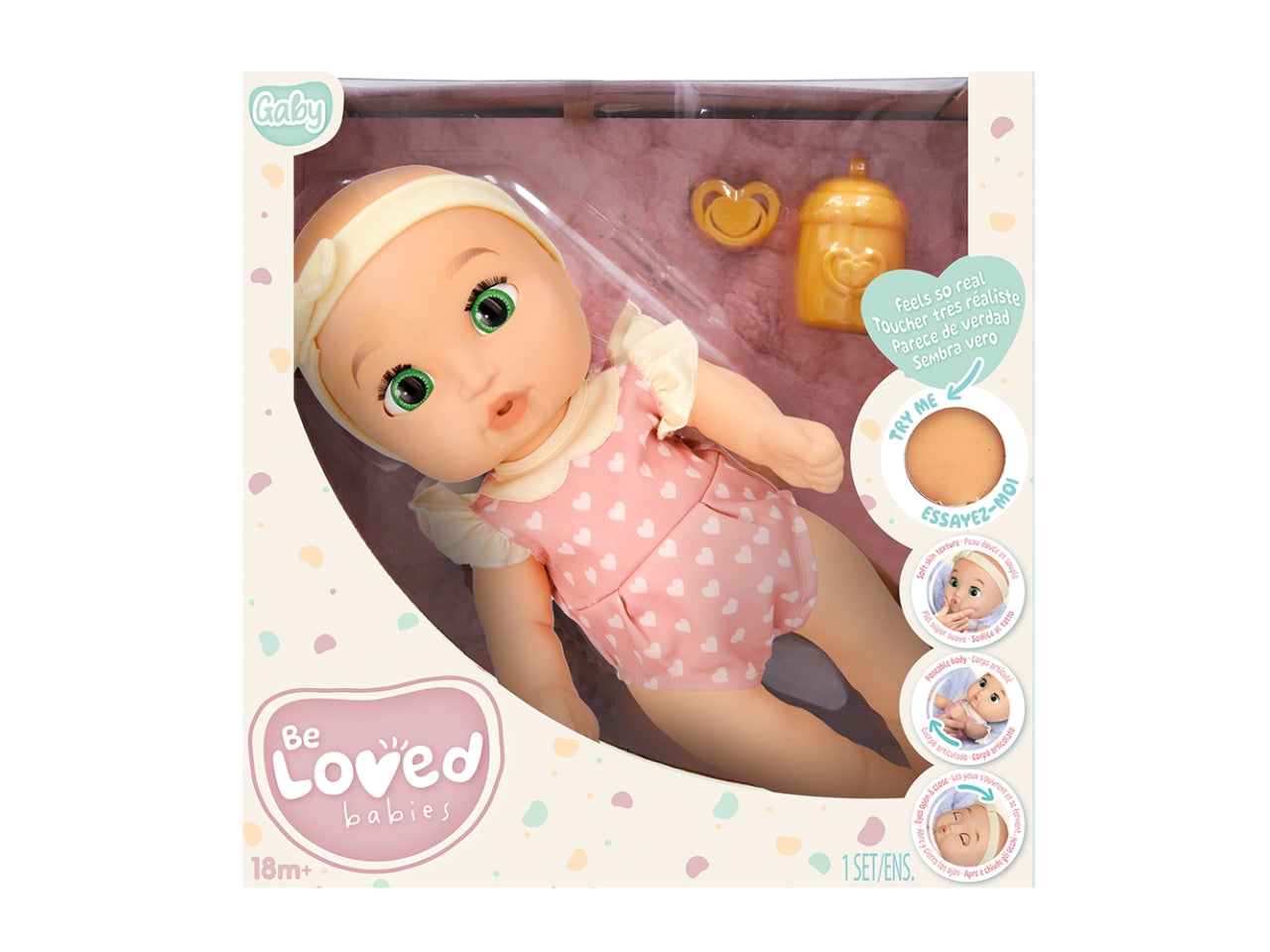 Be loved babies, bambola realistica con accessori per bambine, 30 cm 18 mesi +