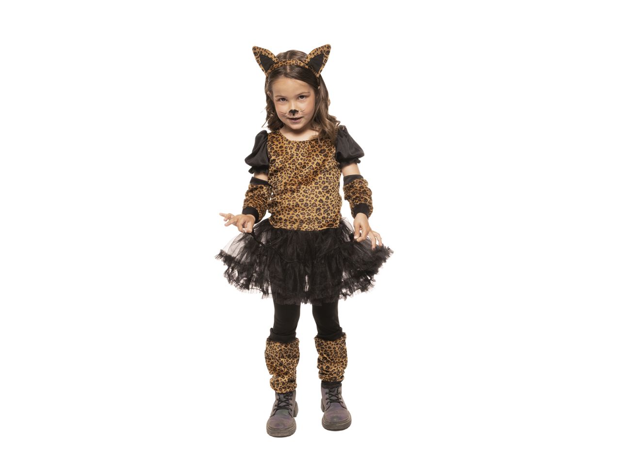 Rubies costume leopardo taglia m 5-6 anni con tutu infantile - abito con coda, cerchietto, guanti, scaldamuscoli, calze