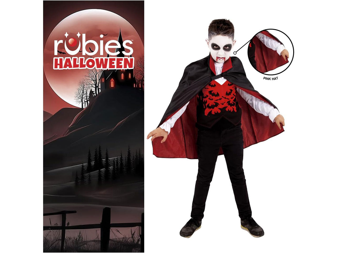 Costume bambino vampiro nero e rosso, mantello e maglietta stampata, taglia M - Rubies