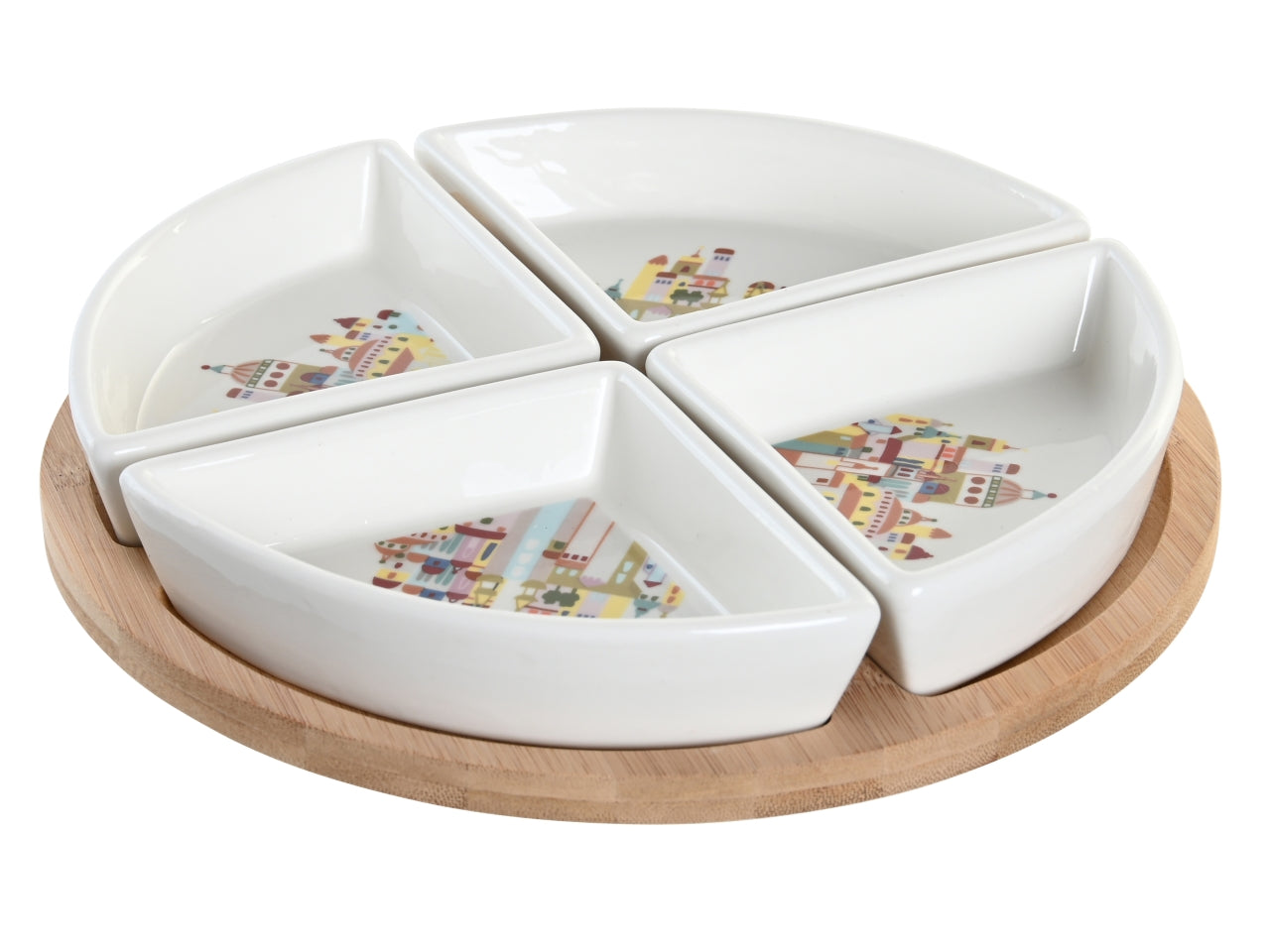 Set da aperitivo in gres porcellana e bambù multicolor stile contemporaneo 21.5 cm con 4 ciotole - Item