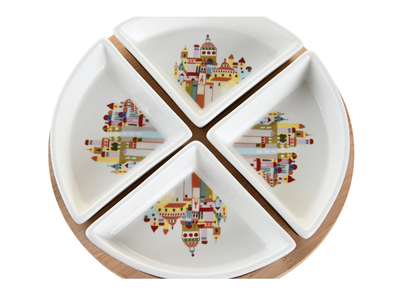 Set da aperitivo in gres porcellana e bambù multicolor stile contemporaneo 21.5 cm con 4 ciotole - Item