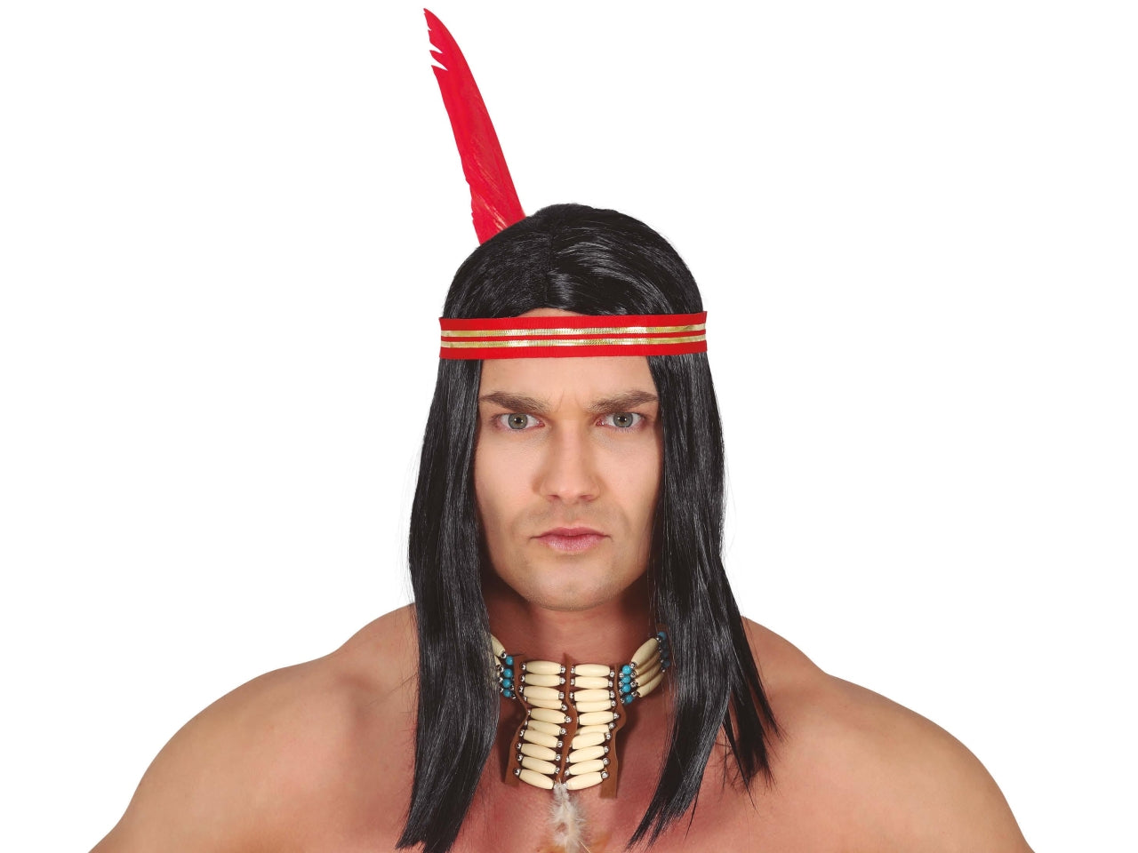 Parrucca da indiano con nastro e piuma