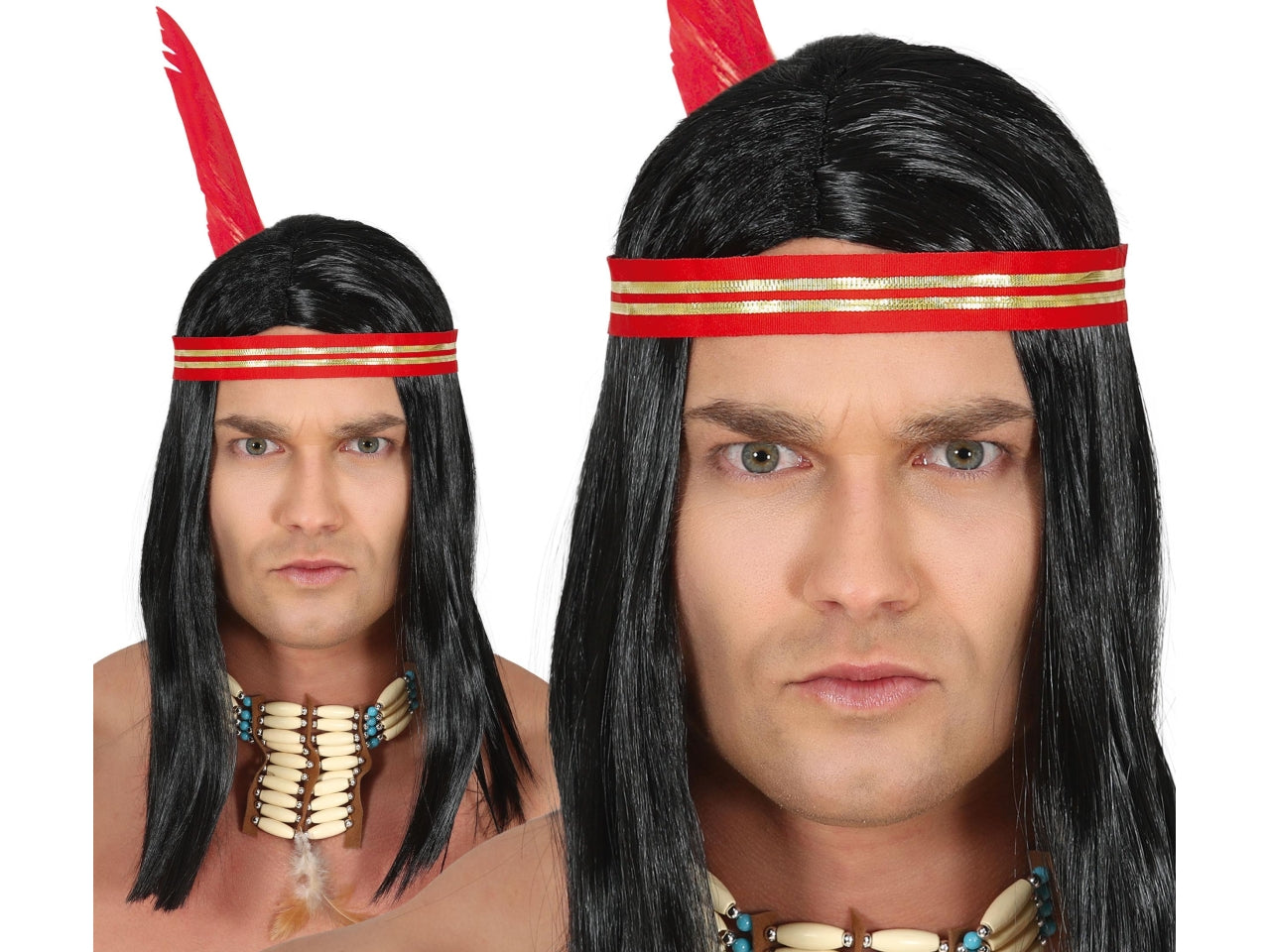 Parrucca da indiano con nastro e piuma