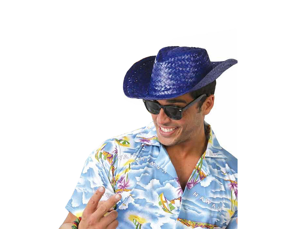 Cappello di paglia modello panama paglietta colore blu