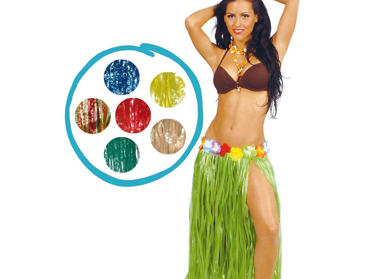 Gonna hawaiana hawaii con fiori 75cm colore multicolor