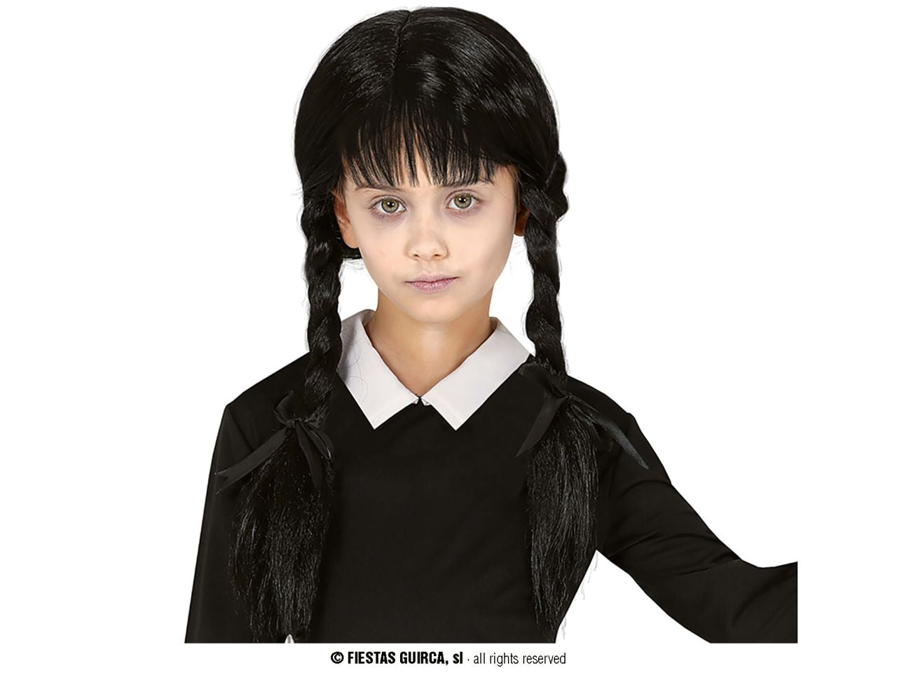 Parrucca nera con trecce con frangia per bambini