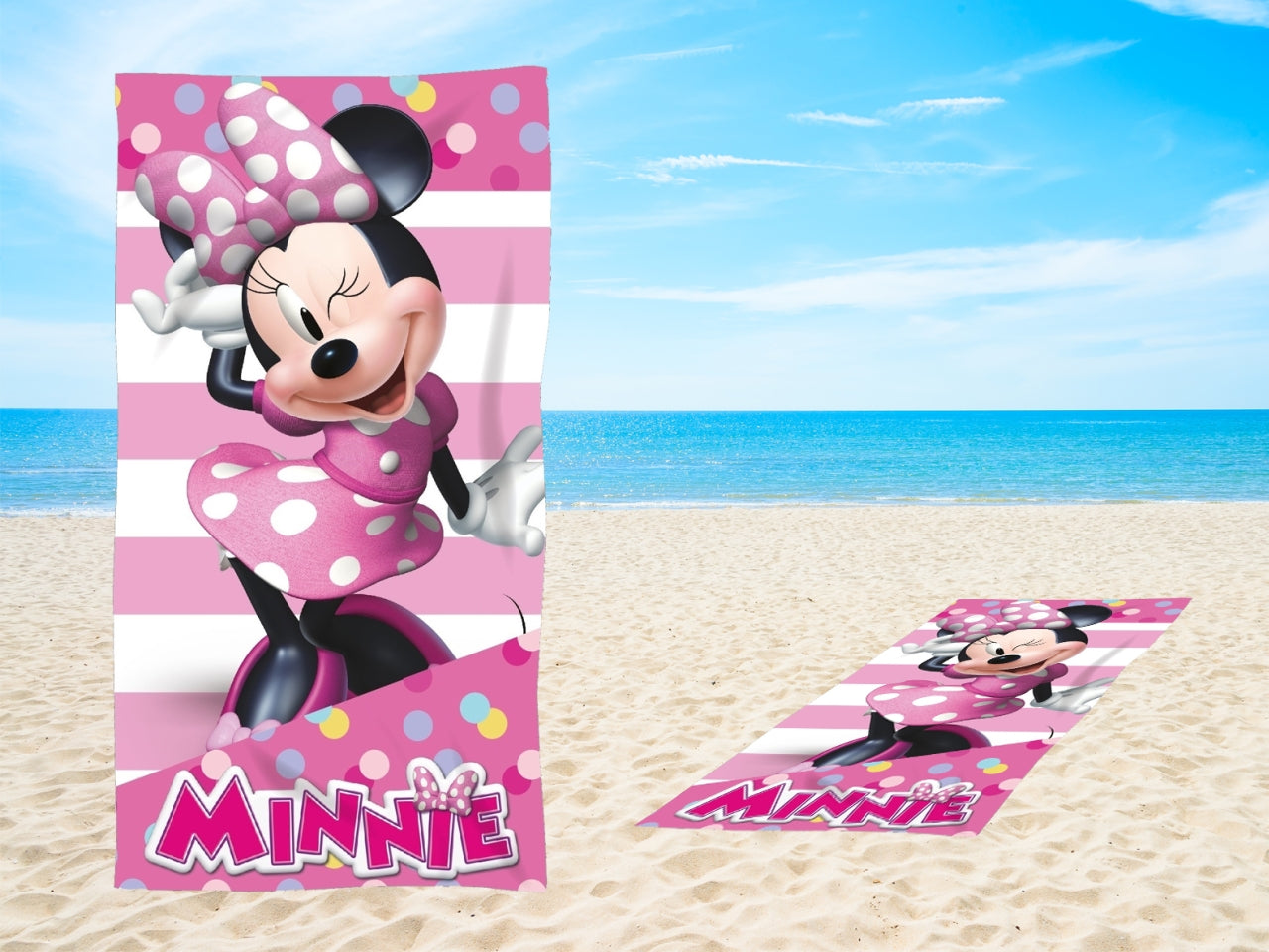 Telo mare Minnie in microfibra per bambina 70x140 cm rosa con stampa digitale - Real Trade