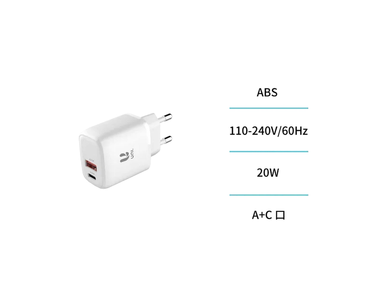 Caricabatterie ricarica veloce bianco HC0413 in ABS dual U PD+QC3 - Unico