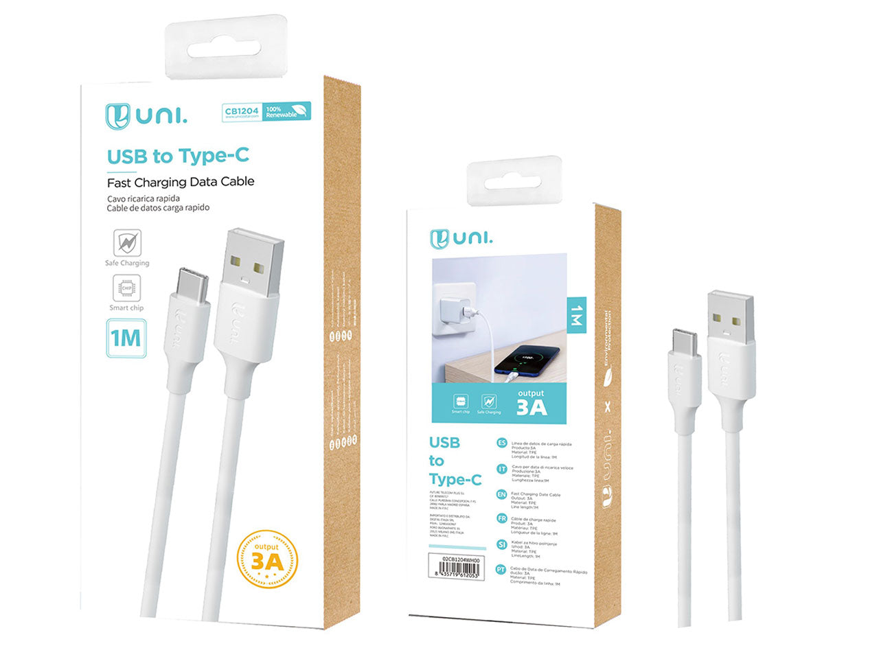 Cavo di ricarica rapida 1 m, CB1204, USB a Type C bianco - Unico