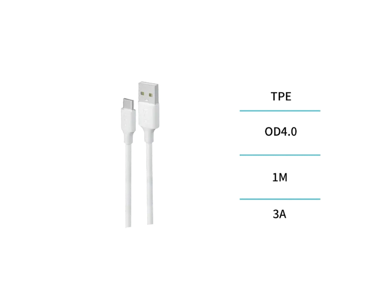 Cavo di ricarica rapida 1 m, CB1204, USB a Type C bianco - Unico