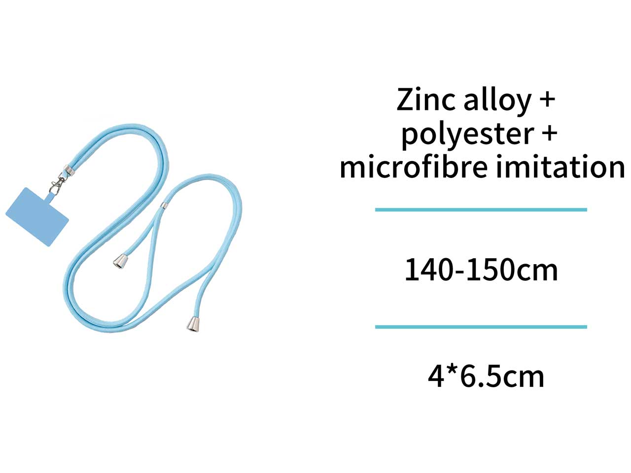 Cordino per cellulare regolabile in plastica e lega di zinco, 140-150cm, azzurro con fibbia singola
