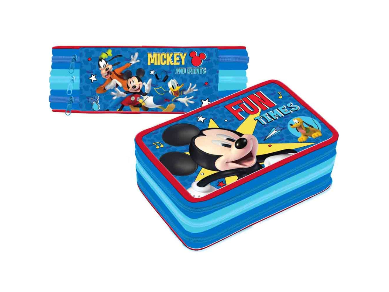 Astuccio scuola Topolino tre scomparti per bambino azzurro in tessuto sintetico 19,5x12,5x6 cm - Dimagraf