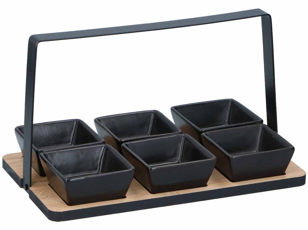 Alpina aperitivo 6 piattini in ceramica con vassoio in bamboo 14x24x14cm