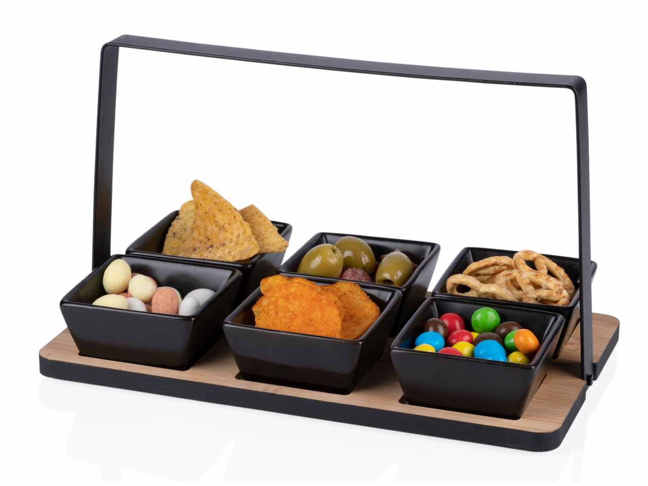 Alpina aperitivo 6 piattini in ceramica con vassoio in bamboo 14x24x14cm
