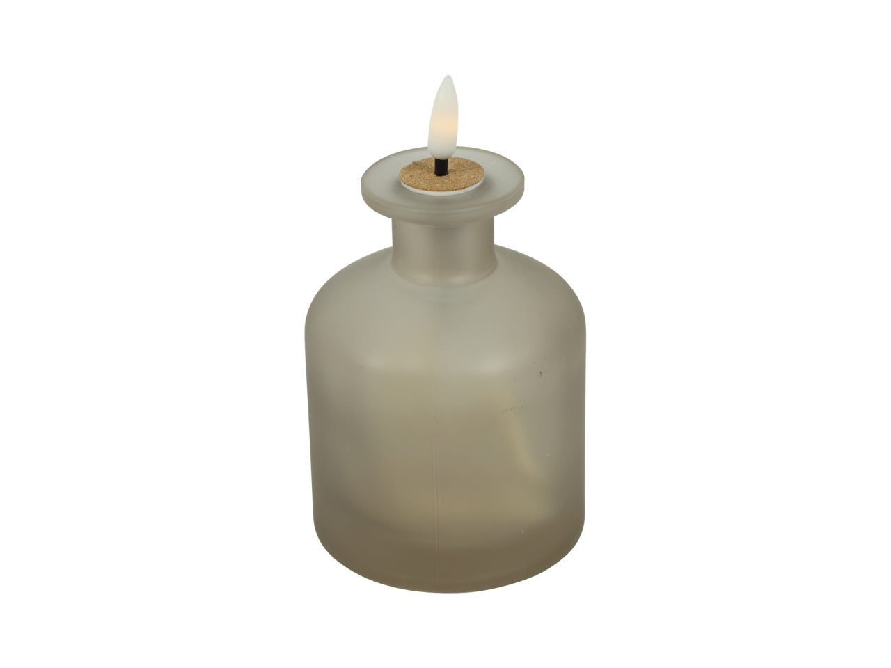 Bottiglia con candela led bianco caldo in vetro opaco grigio con timer 8x8x11 cm - Countryfield