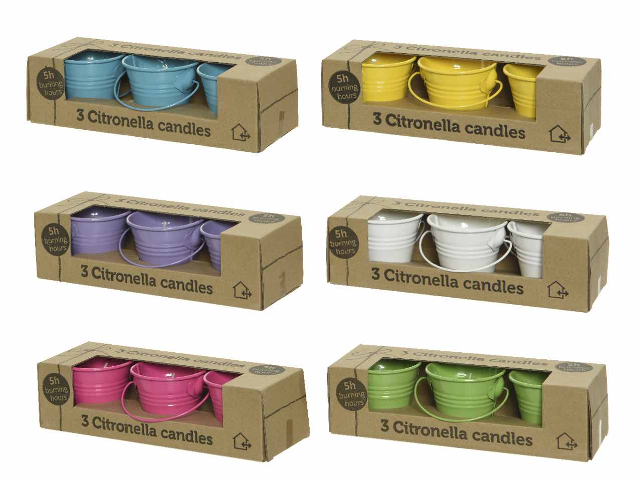 Candele alla citronella in secchiello di ferro con manico peso 7.5xh.6cm