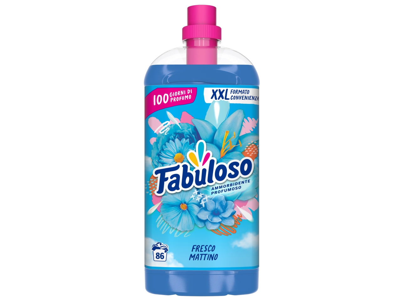 Ammorbidente concentrato Fabuloso, fresco mattino, 1.9l, 86 lavaggi per lavatrice $