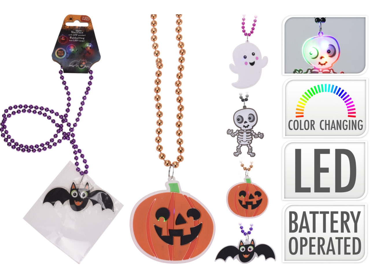 Collana per halloween con led in 4 assortimenti