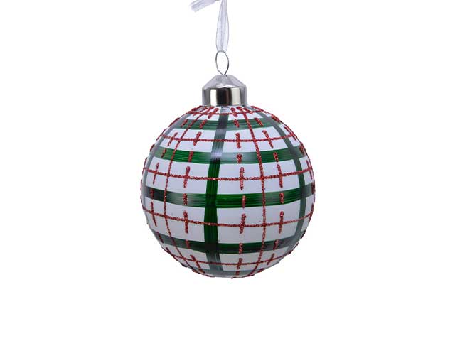 Sfera vetro bianco/rosso/verde 8cm 3 pezzi 067382