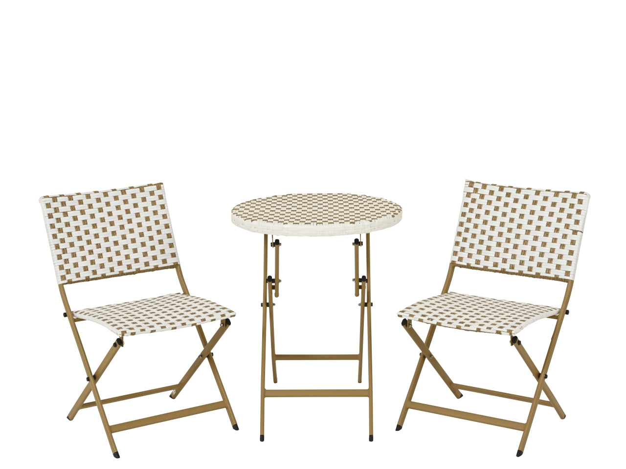 Set bistrot da esterno in metallo e polietilene ecrù e bianco stile moderno - include 2 sedie e 1 tavolo con vimini sintetico - sedia: 45x50x80 cm - tavolo: diametro 57x70 cm - Kaemingk