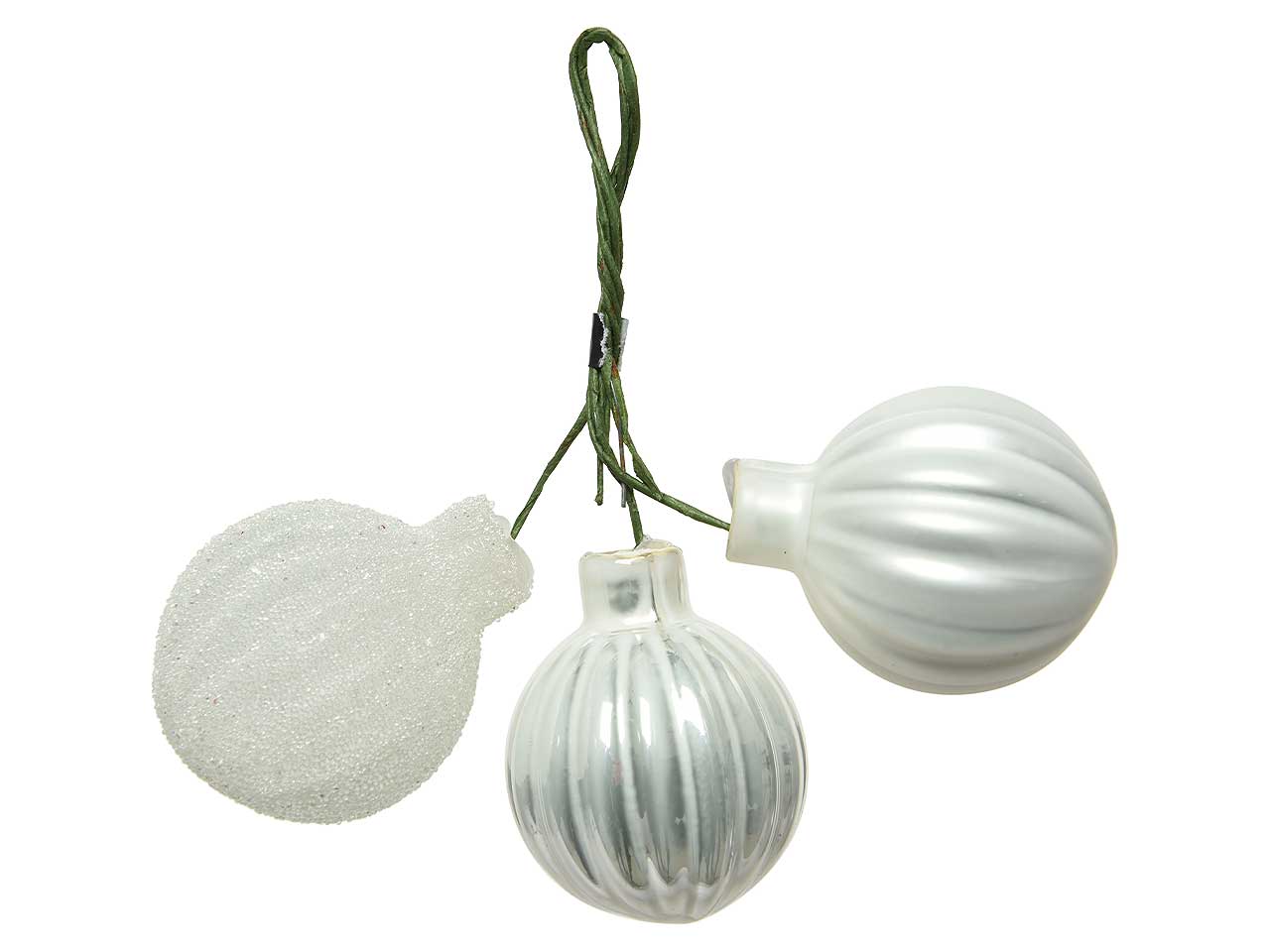 Palline natalizie mazzetto assortiti bianco in vetro diametro 3cm - 3 pezzi