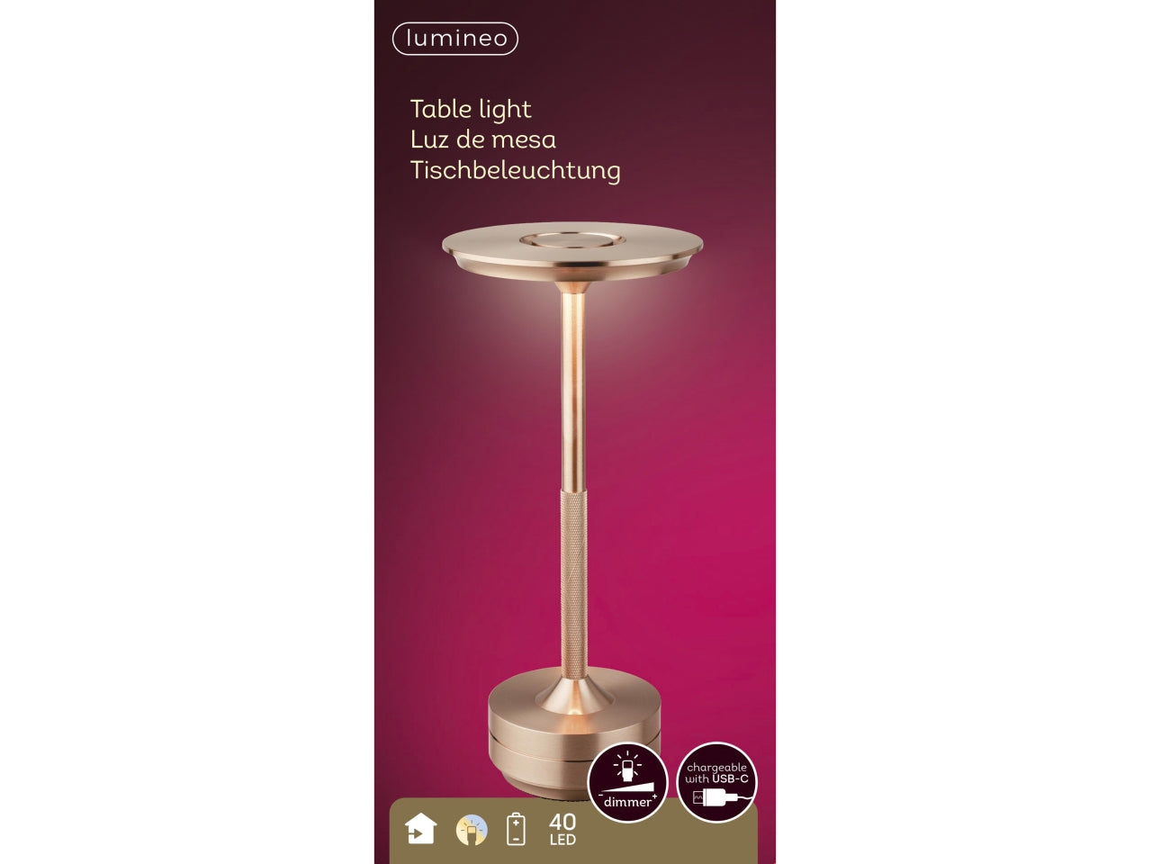 Lampada da tavolo a led in alluminio d.20x28cm a batteria marrone