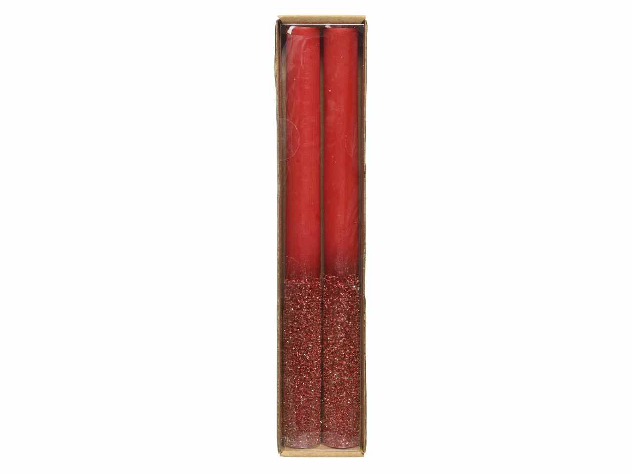 Candela con granelli e glitter 25xd.2,2cm rossa