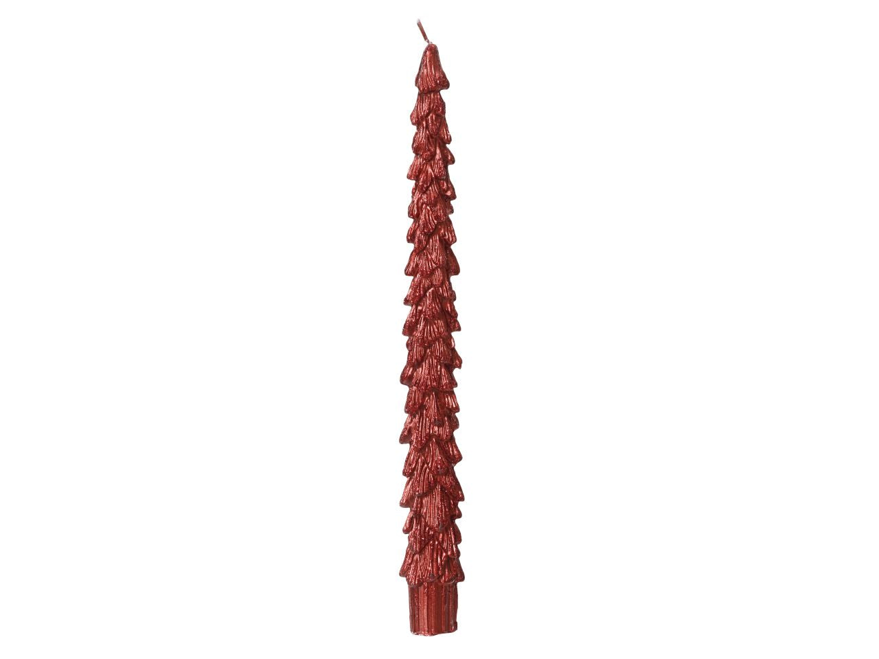 Candela di cera a forma di albero glitterata colore rosso natalizio misura alt.25cmd.2.2cm