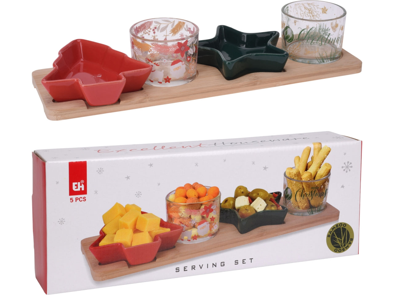 Antipastiera natalizia con supporto il set contiene 5 oggetti