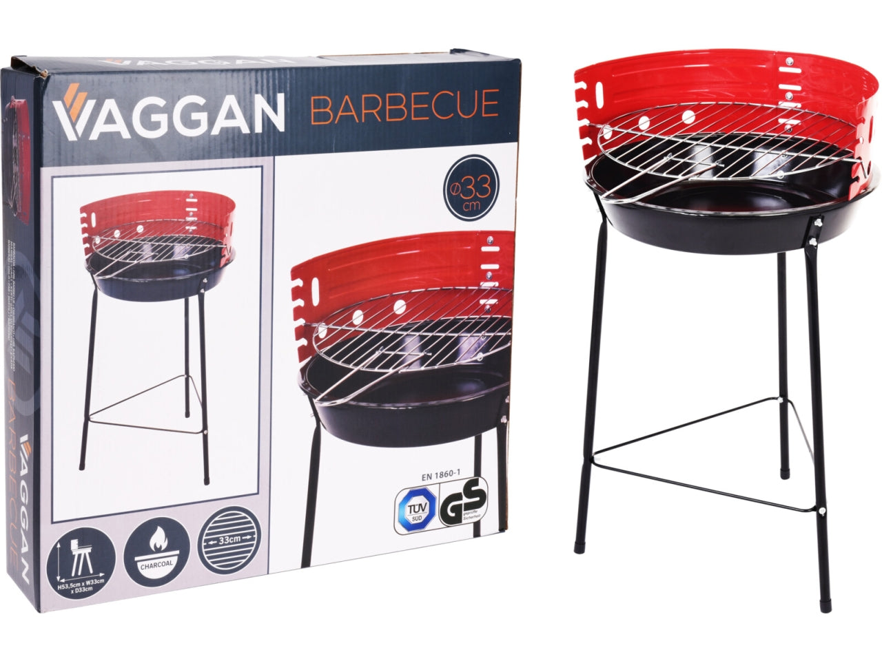 Mini Barbecue a Carbonella in Metallo Nero e Rosso con Paravento e Regolatori Altezza Griglia - 32x33x53cm