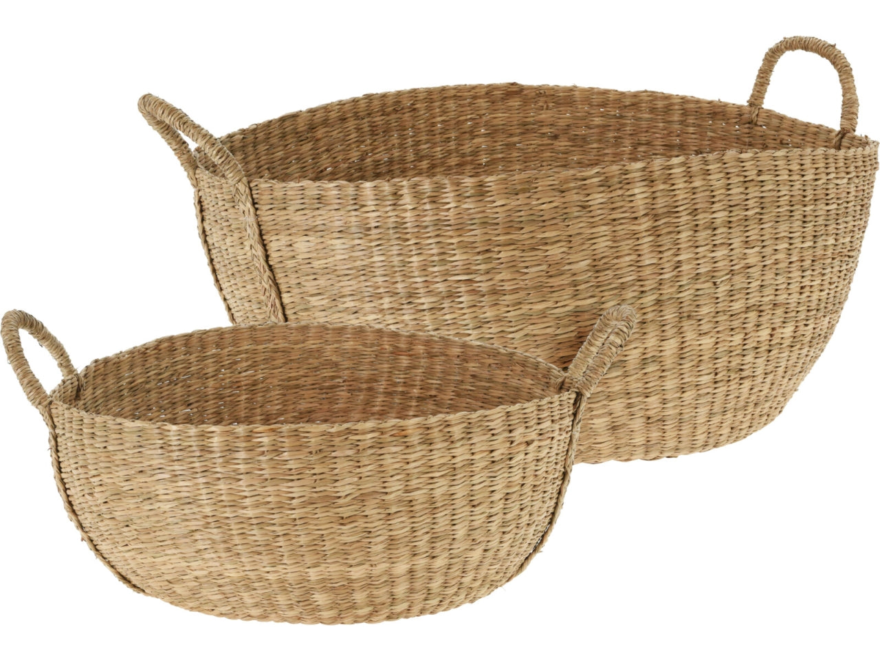 Cesta con manici stile country in seagrass colore naturale, set da 2 pezzi 45 e 55 cm - Koopman