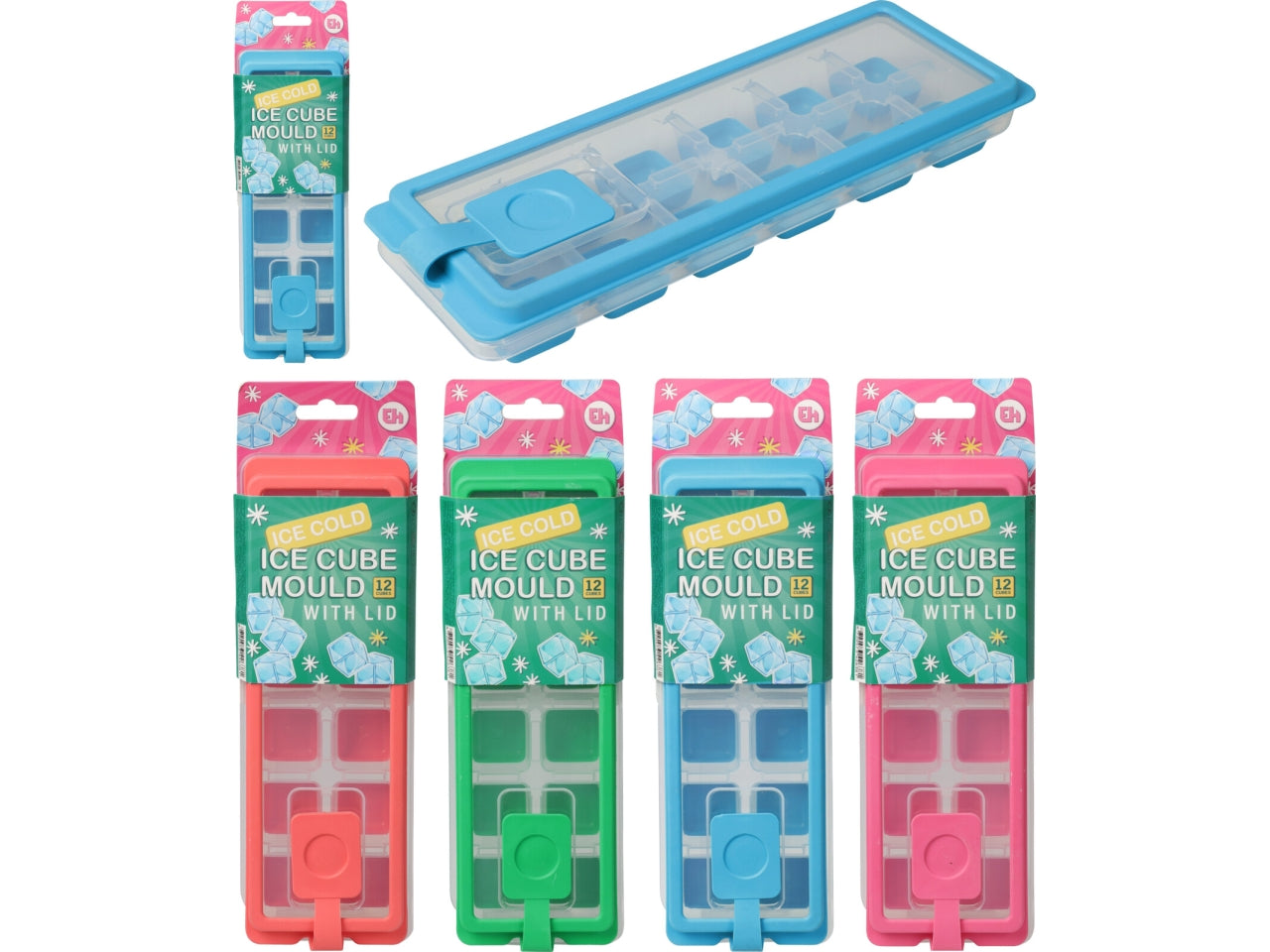 Formaghiaccio con coperchio 4 colori assortiti in plastica 26x9,5x3,5 cm - EH Excellent Houseware