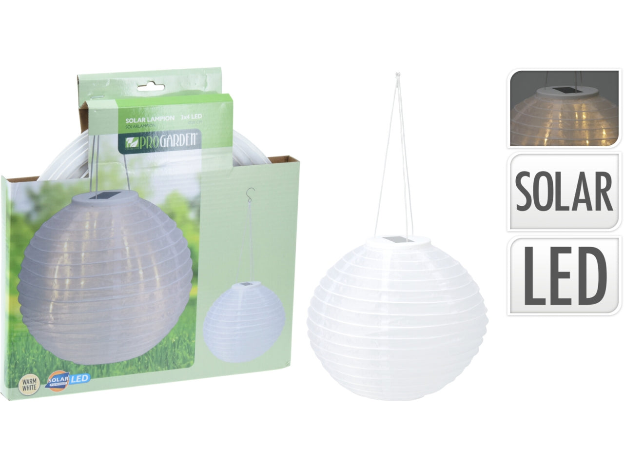 Lampada a sospensione solare da giardino in plastica, bianca con LED bianco caldo, autonomia 6 ore - 28x50 cm - Koopman