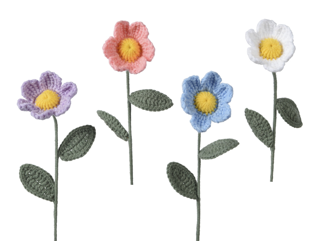 Fiore in poliestere lavorato a maglia h.30xd.7cm disponibile in 4 colori diversi