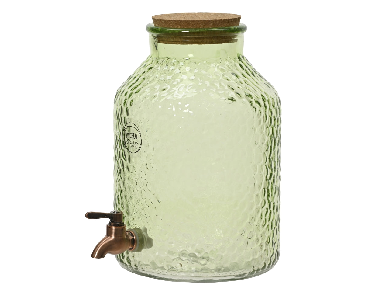 Dispenser per bevande in vetro verde chiaro con coperchio in sughero e idrovalvola vintage 20x30cm - Kaemingk