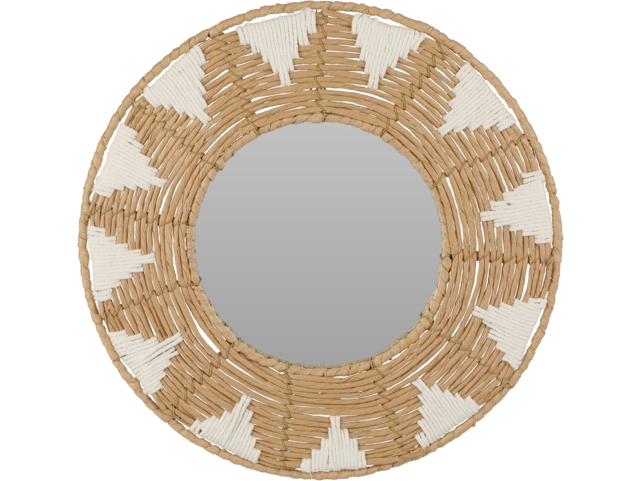 Specchio per parete rotondo stile boho in rattan naturale e bianco - 40cm - Koopman