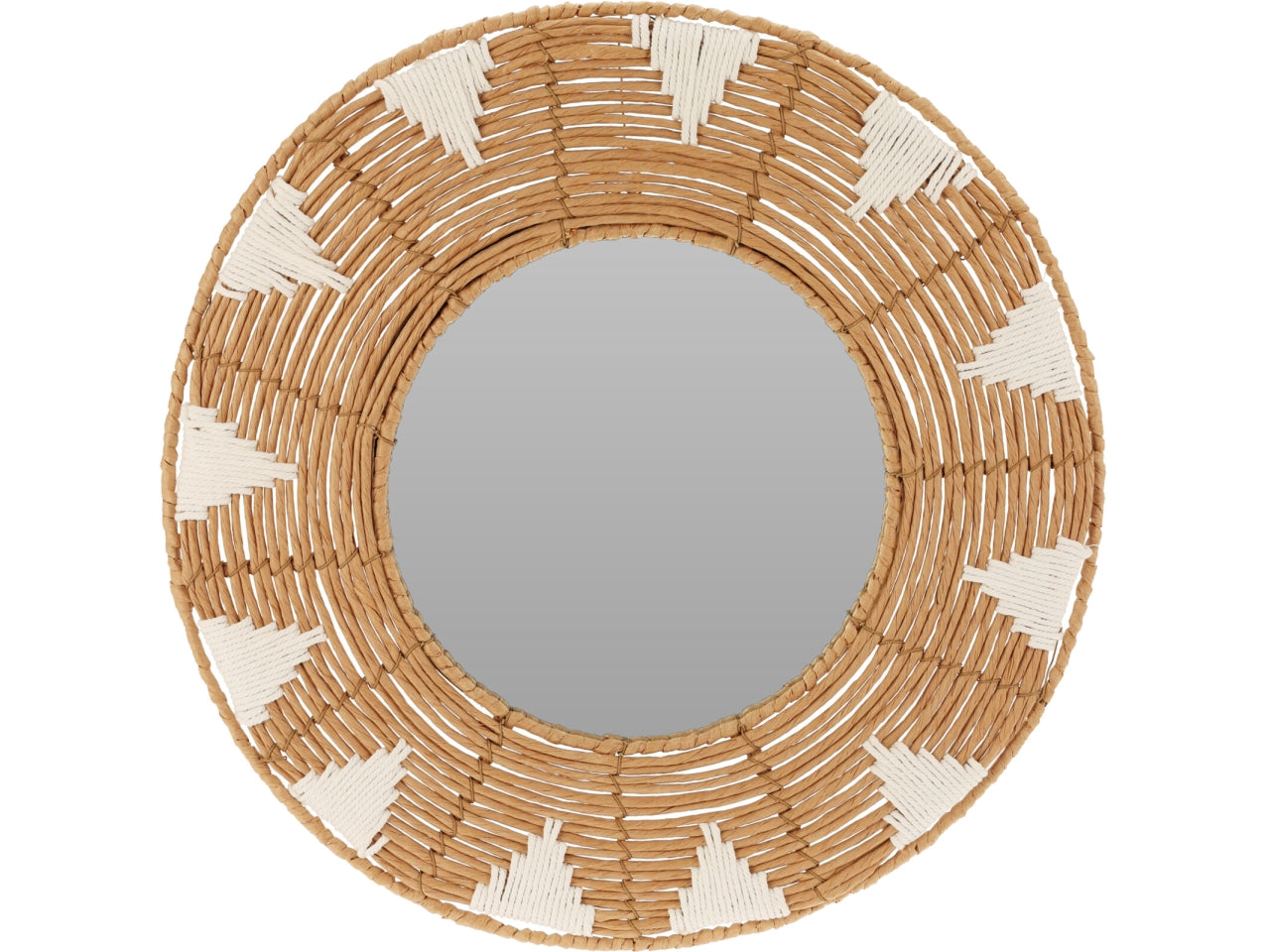 Specchio per parete rotondo stile boho in rattan naturale e bianco - 50cm - Koopman