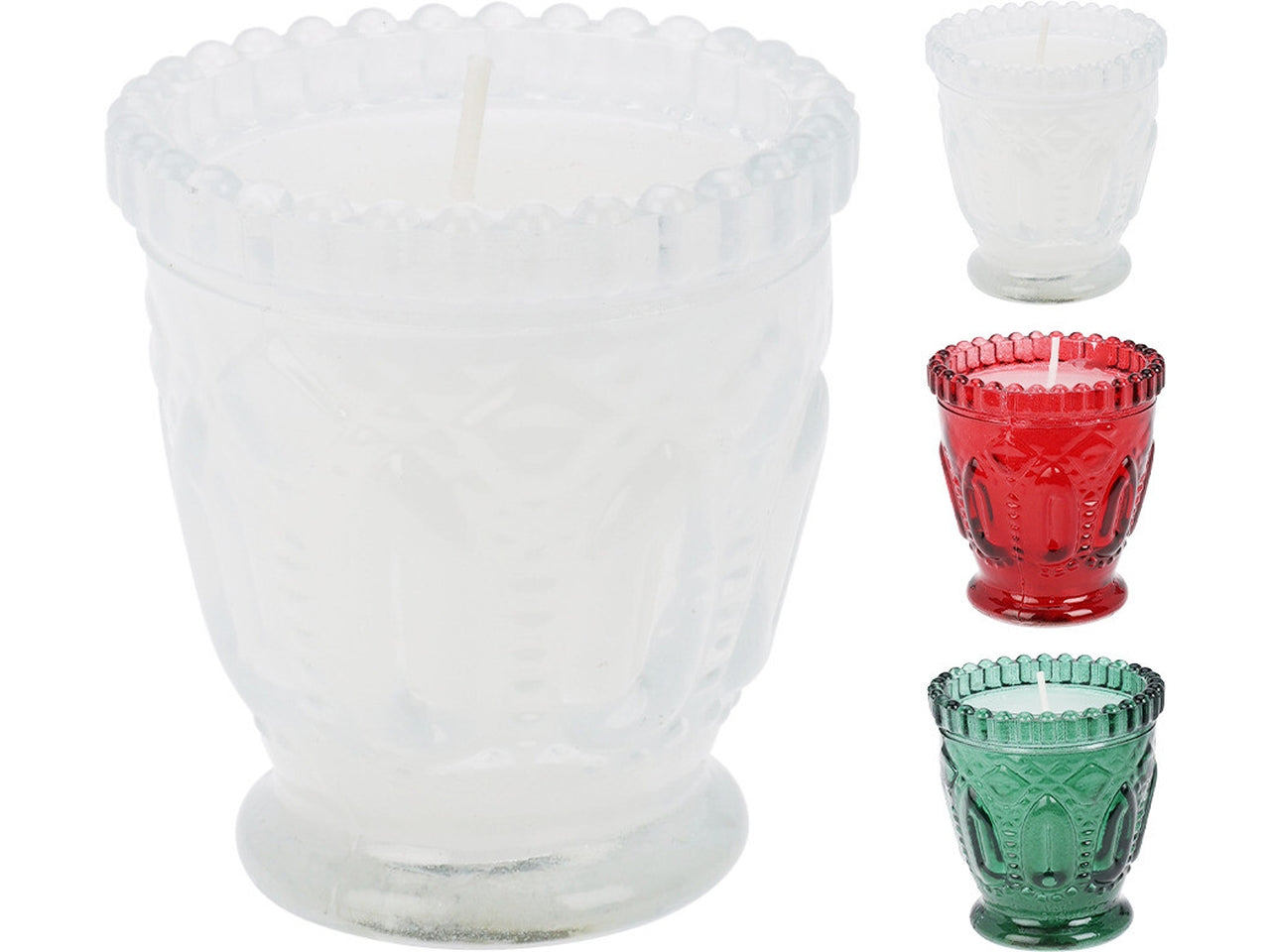 Vaso in vetro con candela 7cm in 3 assortimenti