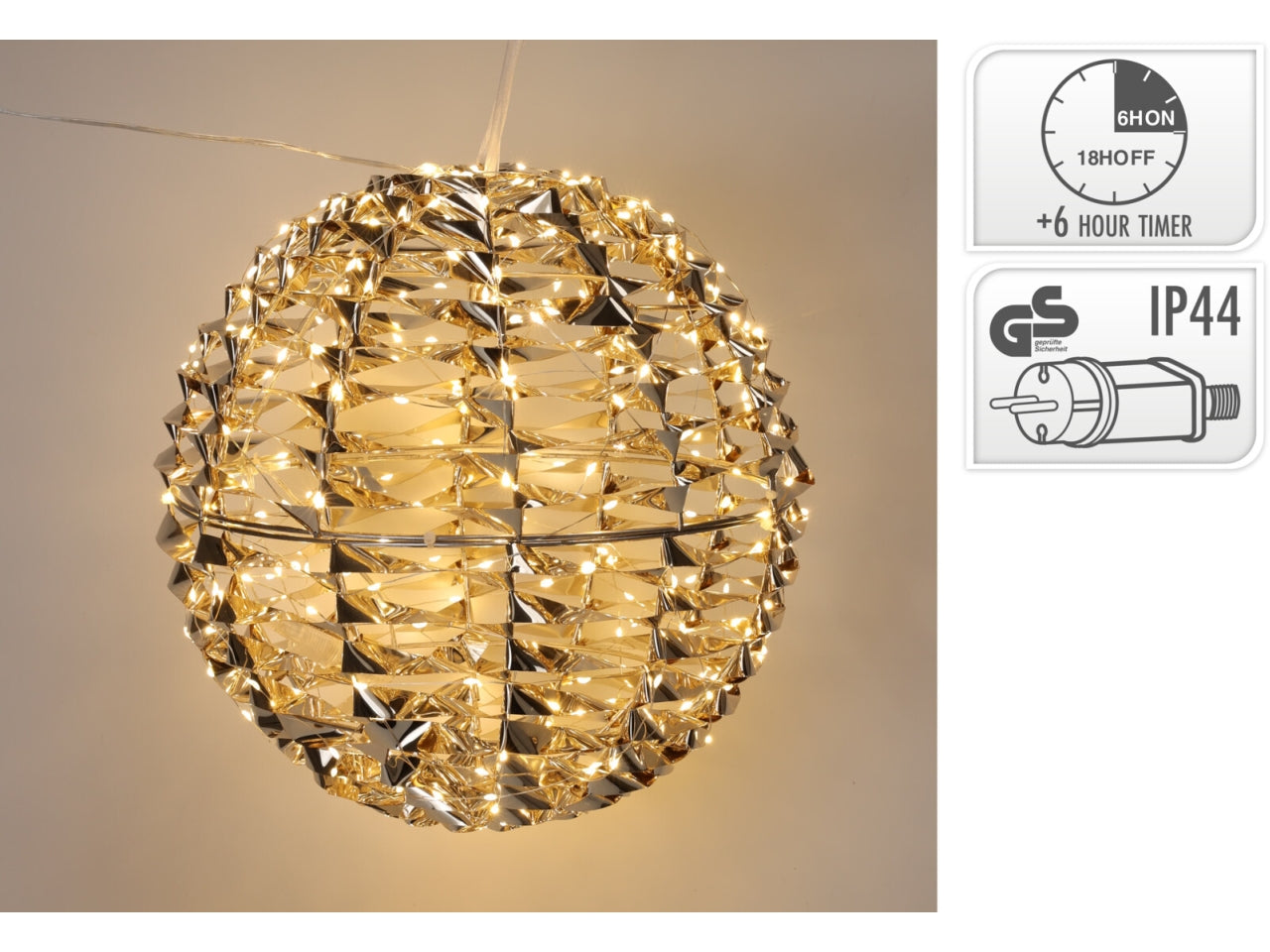 Palla luminosa 300led bianco caldo 30cm oro