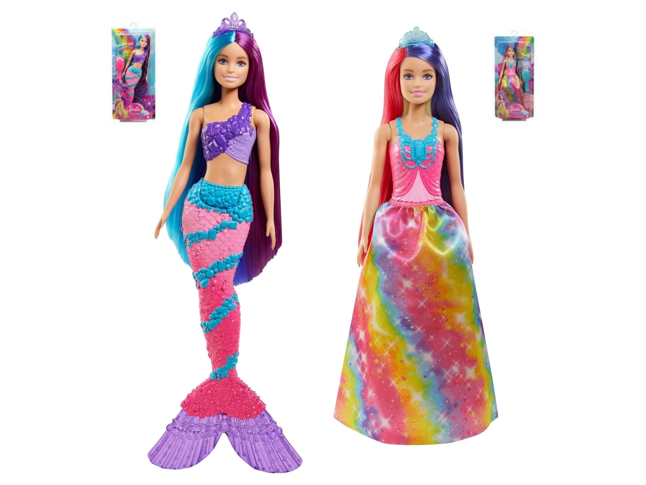 Barbie dreamtopia bambola sirena con capelli lunghissimi fantasia bicolore e accessori